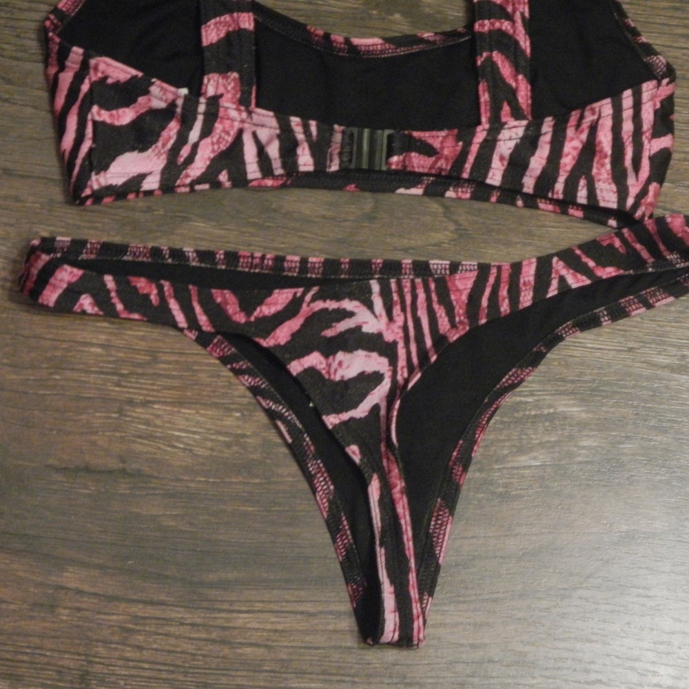 Asos Zebra Print Bikini Set Thong Bottom Two Piece Swimsuit - Picture 6 of 8